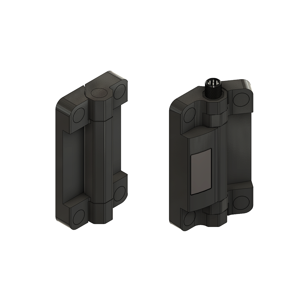 51-040-1 MODULAR SOLUTIONS POLYAMIDE HINGE<br>45 W/BUILT-IN SAFETY SWITCH, M12 MALE CONN. BLACK